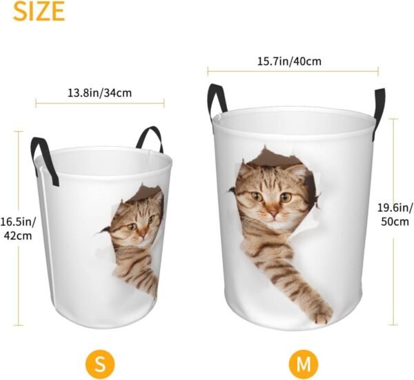 Cute Cat In White Hole Round Laundry Hamper Storage Basket Toys Clothes Organizer Bin For Home Bathroom Bedroom Dorm Nursery, 38l - Image 4