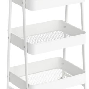 SONGMICS 3-Tier Rolling Cart, Metal Storage Cart, Kitchen Storage Trolley with 2 Brakes and Handles, Utility Cart, Easy Assembly, for Painting Utensils Bedroom Laundry Room, White UBSC068W01