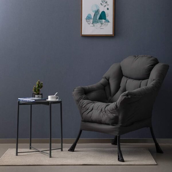 AbocoFur Modern Fabric Large Lazy Chair, Accent Oversized Comfy Reading Chair, Thick Padded Cozy Lounge Chair with Armrest, Steel Frame Leisure Sofa Chair for Living Room, Bedroom, Dorm, Dark Grey - Image 7