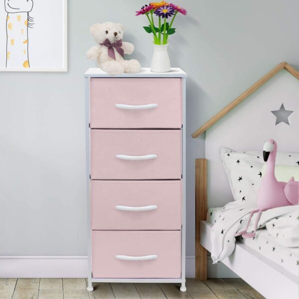 Sorbus Dresser Storage Tower, Organizer Drawers for Closet Boys & Girls Bedroom, Bedside Furniture, Chest for Home, College Dorm, Steel Frame, Wood Top, Fabric Bins(Pink) - Image 2