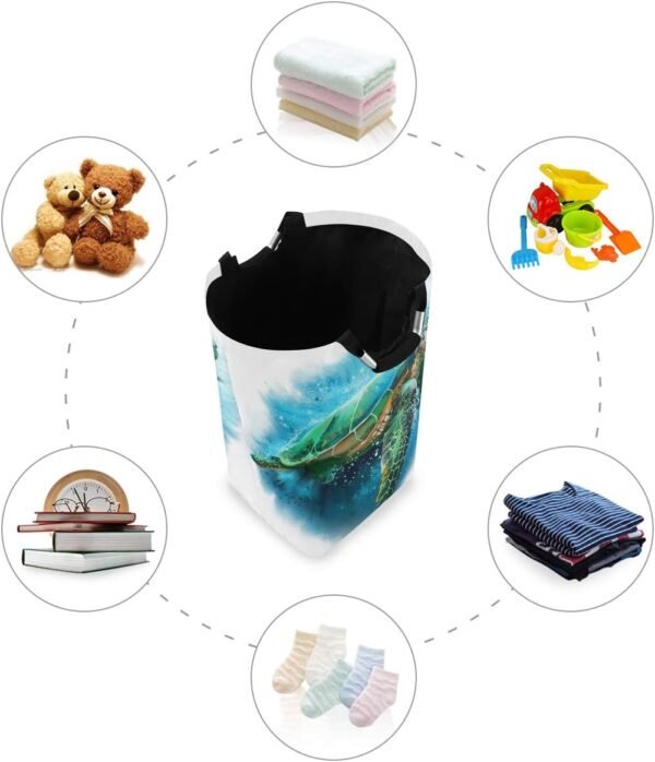 22.7"(H) Collapsible Laundry Hamper Watercolor Sea Turtle Laundry Basket Organizer Large with Handle Foldable Clothes Hamper - Image 4