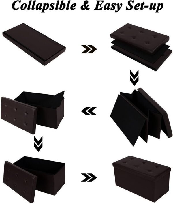 WoneNice 30 Inches Faux Leather Folding Storage Ottoman Bench, Storage Chest, Bedroom Bench with Storage - Holds Up to 300 lbs, 30 x 15 x 15 Inches, Dark Brown - Image 6