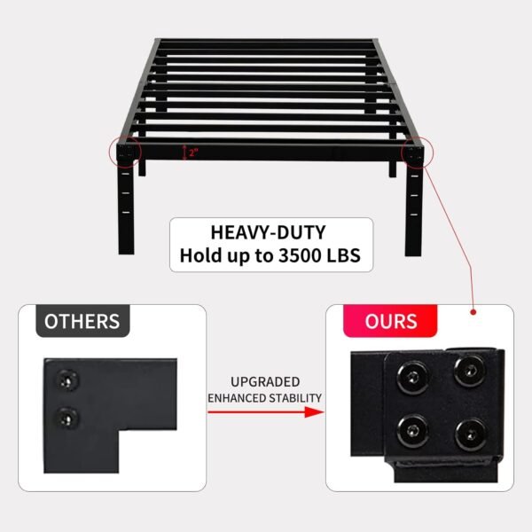 Twin XL Bed Frames, 14 Inches High Metal Bedframe with Steel Slats Support, No Box Spring Needed, Sturdy and Noise-Free - Image 3