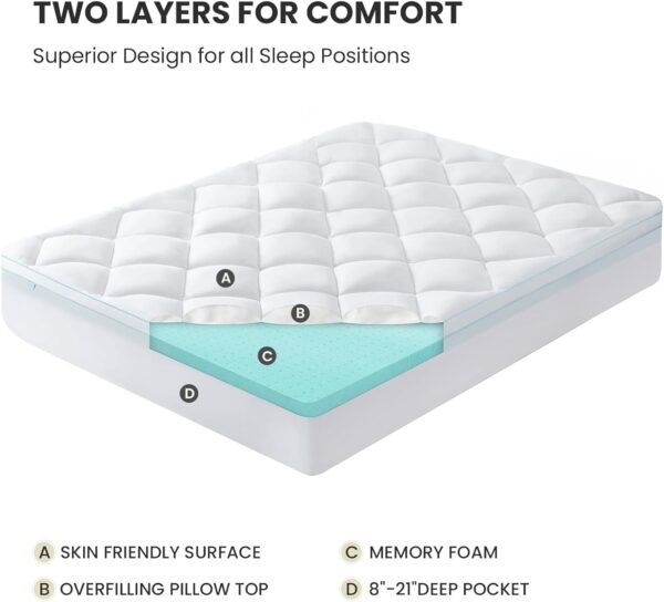 Dual Layer 4 Inch Twin Size Mattress Topper, 2 Inch Cooling Gel Memory Foam Plus 2 Inch Down Alternative Pillow Top with 8-21 Inch Deep Pocket - Image 6