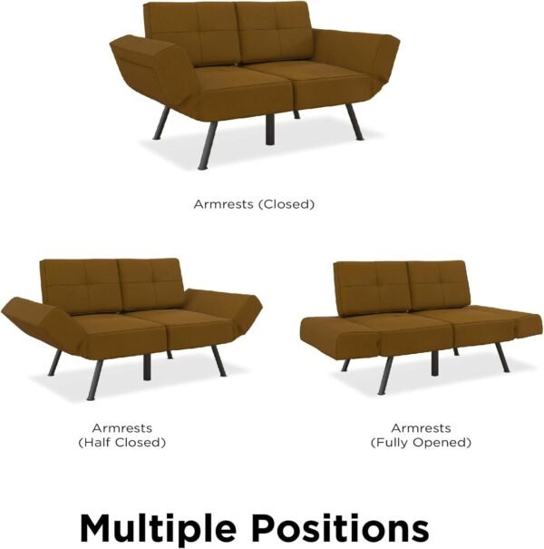 REALROOMS Euro Upholstered Tufted Loveseat Futon with Storage Pockets, Mustard Yellow - Image 7
