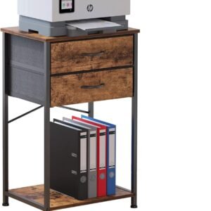 3-Tier Side Table with 2 File Drawer, Multifunctional Printer Stand Tables for Small Space, File Cabinets for Home Office, Bedside Furniture with Steel Frame