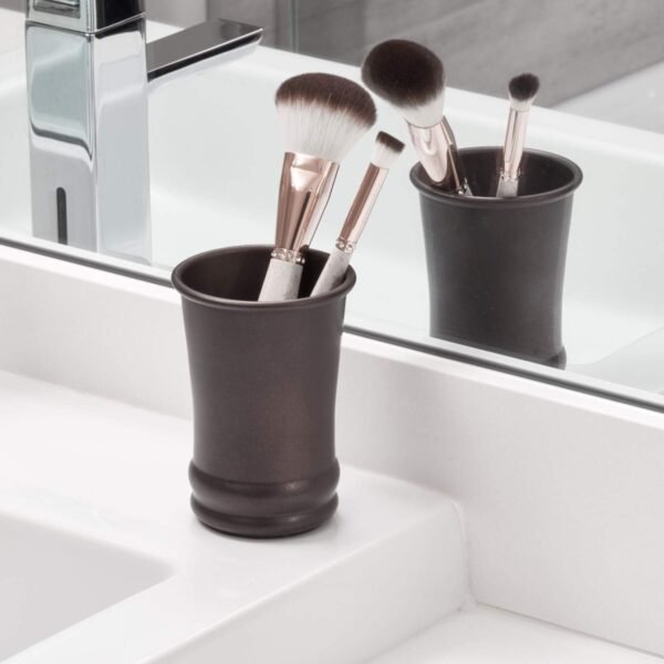 iDesign - 26181 Olivia Metal Tumbler, Makeup Brush Holder and Toothbrush Cup for Bathroom, Countertop, Desk, Dorm, College, and Vanity, 3.25" x 3.25" x 4.25", Bronze (Pack of 2) - Image 3