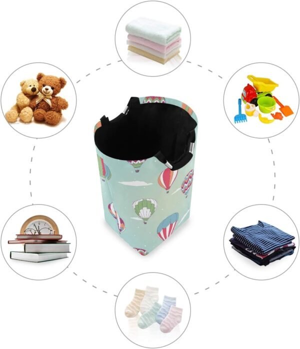 OREZI Cartoon Hot Air Balloon Laundry Hamper,Waterproof and Foldable Laundry Bag with Handles for Baby Nursery College Dorms Kids Bedroom Bathroom - Image 4