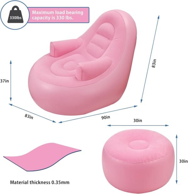 Inflatable Couch with Armrest＆Ottoman, Blow Up Lounger Chair,Folding Air Chair for Adults,Inflatable Lazy Sofa Perfect for Rooms, Camping or Home(without Pump) - Image 3