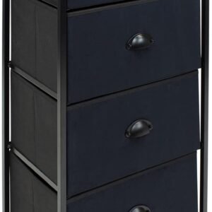 Sorbus Nightstand with 4 Drawers – Bedside Furniture & Night Stand End Table Dresser with Steel Frame, Wood Top, Easy Pull Fabric Bins for Home, Bedroom Accessories, Office & Dorm