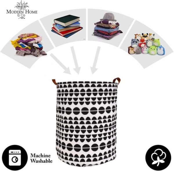 ModernHome & Co 19.7in Tall Laundry Basker Large Hamper Room Storage Decor Waterproof Foldable Canvas Laundry Baskets Kawaii Room Decor Baskets For Organizing Baby Hamper Laundry Bag (Black sm Polka) - Image 3