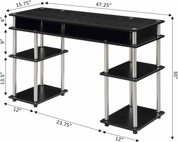 Convenience Concepts Designs2Go No Tools Student Contemporary Office Desk and Vanity with Shelves, 47.25" L x 15.75" W x 30" H, Black - Image 3