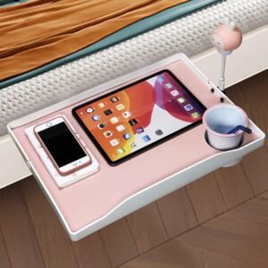 Bedside Shelf for Bed – College Dorm Room Clip On Nightstand with Cup Holder & USB Charge Ports & Night Light，Bunk Bed Shelf for Top Bunk ，College Dorm Room Essentials.