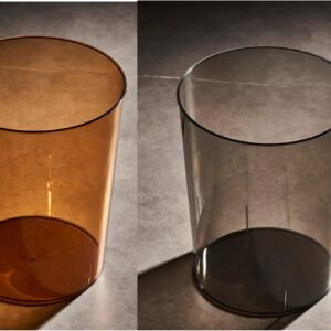 Anyoifax 2 Pack Clear Trash Can Small Garbage Can Plastic Wastebasket 1.5 Gallon Garbage Container Bin for Bathroom, Office, Bedroom, Dorm Room, Home Office, Under Desk, Kitchen – Amber and Grey