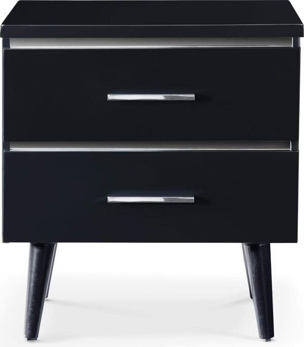 Lennox Mid-Century Side Table 2 Drawers Storage Nightstand, Matte Chrome Handle, Black - Image 8