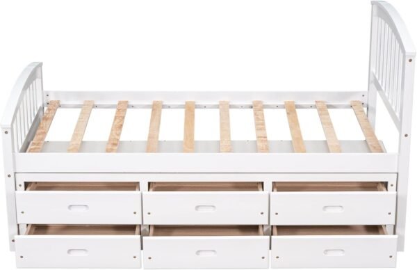 SOFTSEA Twin Storage Bed with 6 Drawers, Captain Bed for Kids Teens, Platform Bed with Headboard for Bedroom, Solid Wood Bed Frame, White - Image 8