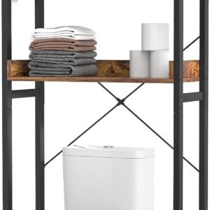 Ecoprsio Over-The-Toilet Storage Rack, 3-Tier Bathroom Organizer Shelf Over Toilet, Freestanding Space Saver Toilet Stands with 4 Hooks, Rustic Brown