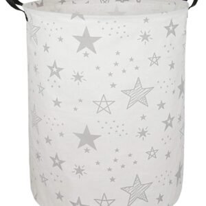 19.7″ Round Canvas Large Clothes Basket Laundry Hamper with Handles,Waterproof Cotton Storage Organizer Perfect for Kids Boys Girls Toys Room, Bedroom, Nursery,Home,Gift Basket(Grey Star)