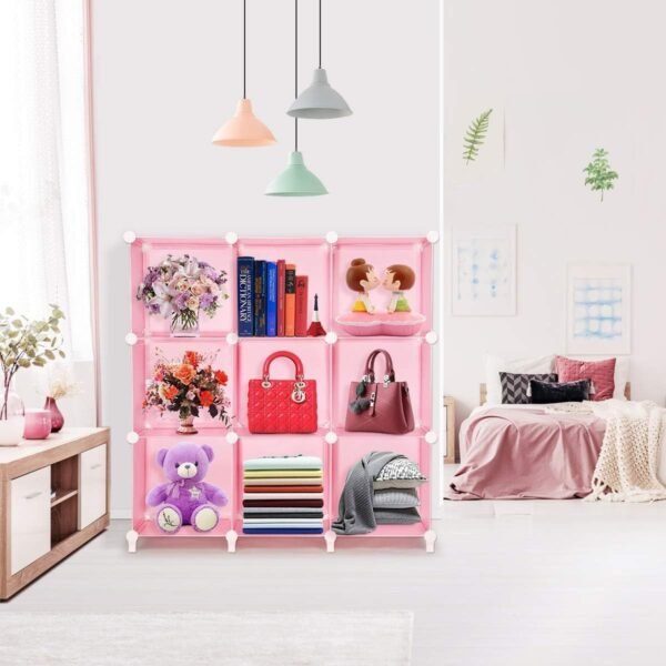 TomCare Cube Storage Organizer 9-Cube Closet Organizer and Storage Shelves Bookshelf Cubes Organizer Plastic Book Shelf Bookcase DIY Square Closet Cabinet Shelves for Bedroom Office, Pink - Image 2