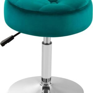 Teal Green Vanity Chair for Makeup Room Vanity Stool for Makeup Room Round Velvet Ottoman Tufted Makeup Chair Vanity Stools for Bathroom Height Adjustable 360 Swivel