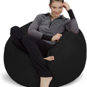 Sofa Sack Bean Bag Chair: 3′ Memory Foam Furniture Bean Bag – Medium Sofa with Soft Micro Fiber Cover – Midnight Black