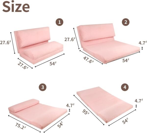 Fluffy Soft Bean Bag Sofa Bed, Extra Wider Fold Full Floor Mattress with Washable Soft Faux Fur Cover, Pink, Large Size - Image 2