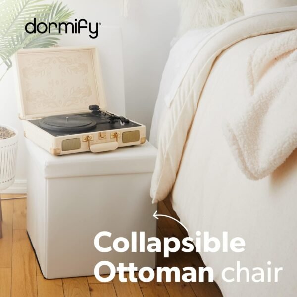 Dormify Collapsible Storage Ottoman Chair | Holds Up to 200 lbs | White | Storage & Organization Solution | Foldable | Organizer | Dorm & Bedroom Accent | 16" x 16" x 16" | Dorm & Bedroom Essential - Image 3