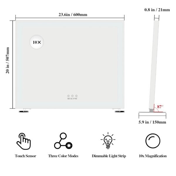 BEAUTME Vanity Mirror with Lights for Tabletop,Hollywood Lighted Makeup Mirror for Dressing Room & Bedroom,Big Desk Mirror Vanity (600×507×150mm) - Image 6