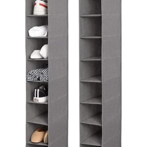 Hanging Shoe Organizer, Folded 10 Shelf Fabric Hanging Closet shoe Holder – Perfect for Storage Shoes, Handbags, Hats, Socks, Scarves, Toys, etc (Grey – 2 Pack)
