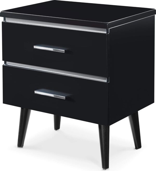 Lennox Mid-Century Side Table 2 Drawers Storage Nightstand, Matte Chrome Handle, Black - Image 9