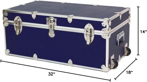 Rhino Trunk & Case Essential College Trunk with Wheels – Secure Dorm Storage Chest - Ideal Footlocker for Students – Strong Trunks with 1000+ Pounds Sitting Capacity 32"x18"x14" (Navy Blue) - Image 10