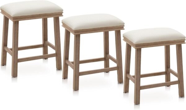 MAISON ARTS Off White Counter Height 24 inch Bar Stools Set of 3 for Kitchen Counter Solid Wood Legs with Faux Leather Padded Seat Farmhouse Barstools for 34"-38" Counter Island Upholstered Stools - Image 5
