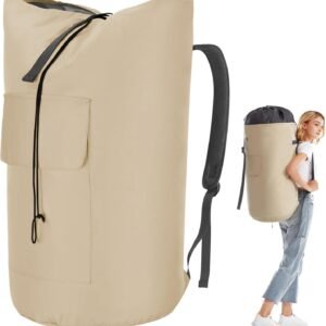 Heavy Duty Laundry Bag 115L, Sturdy Laundry Backpack Bag Extra Large, Dorm Room Essential for Guys, Khaki Laundry Bag Backpack for Camp, XL Laundromat Bag, Laundry Duffel Bag for College