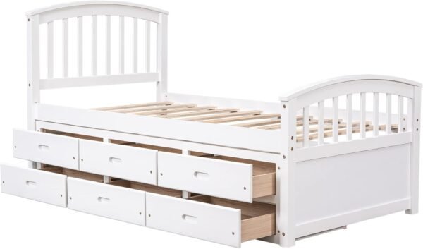 SOFTSEA Twin Storage Bed with 6 Drawers, Captain Bed for Kids Teens, Platform Bed with Headboard for Bedroom, Solid Wood Bed Frame, White - Image 4