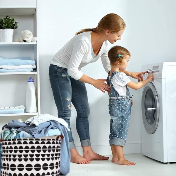 ModernHome & Co 19.7in Tall Laundry Basker Large Hamper Room Storage Decor Waterproof Foldable Canvas Laundry Baskets Kawaii Room Decor Baskets For Organizing Baby Hamper Laundry Bag (Black sm Polka) - Image 5
