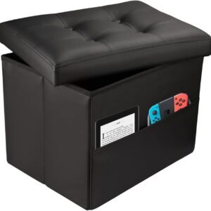 Ottoman Storage Ottoman Collapsible Ottoman with Storage Foot Rest Small Ottoman with Side Pocket Foot Stools for Living Room Black L17W13H13inches