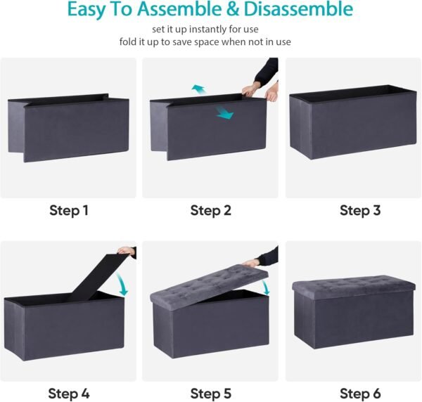 SUPER DEAL Velvet Storage Ottoman Bench Foldable Storage Chest Footrest Toy Box for Entryway, Living Room, Bedroom, 550 lb Load Capacity, 31.4x15.7x15.7 inches Dark Grey - Image 6
