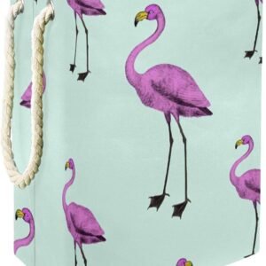 Pink Flamingo Laundry Basket Collapsible Rectangular Organizer Hamper For Unisex Adult, Teen Girls, Boys, Waterproof Storage Bins Kids Room