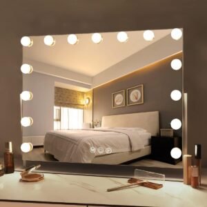 FENCHILIN Vanity Mirror with Lights, White Hollywood Lighted Makeup Mirror with 15 Dimmable LED Bulbs Rotation for Dressing Room & Bedroom, Living Room