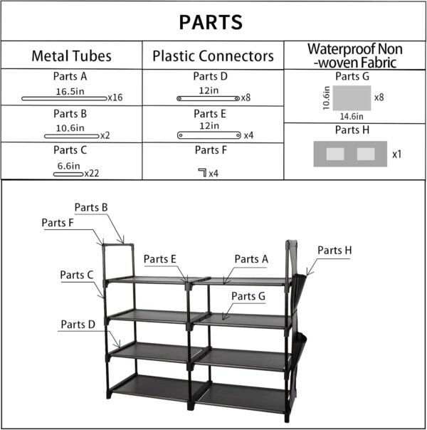 4 Tier Shoe Rack, 16-20 Pairs Narrow Expandable & Stackable Shoe Storage Organizer, Sturdy Vertical Shoe Shelf for Closet, Entryway, Garage, College Dorm and Bedroom (Black) - Image 7