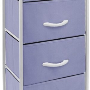 Sorbus Dresser Storage Tower, Organizer Drawers for Closet Boys & Girls Bedroom, Bedside Furniture, Chest for Home, College Dorm, Steel Frame, Wood Top, Fabric Bins (Purple)