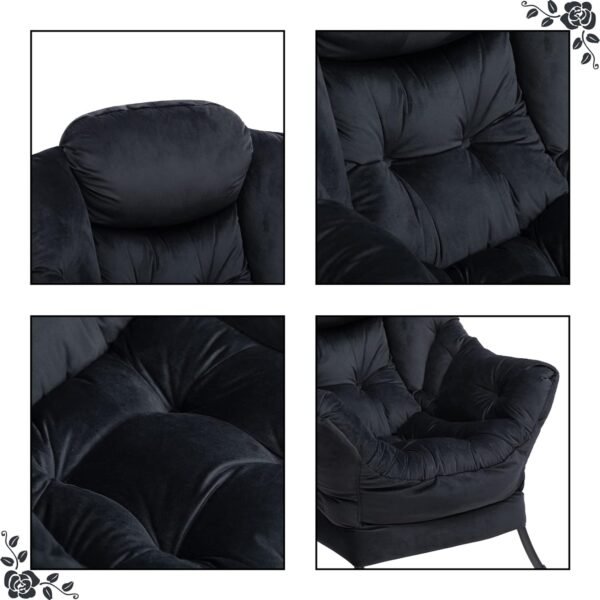AcozyHom Modern Fabric Large Lazy Chair, Accent Oversized Comfy Reading Chair, Thick Padded Cozy Lounge Chair with Armrest, Steel Frame Leisure Sofa Chair for Living Room, Bedroom, Dorm, Black - Image 4