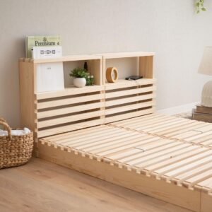 EMOOR Pallet Bed Slats Headboard 2-Piece Set (Twin) Pine Wood Natural, Japanese Futon Mattress Floor Sleeping Tatami Mat