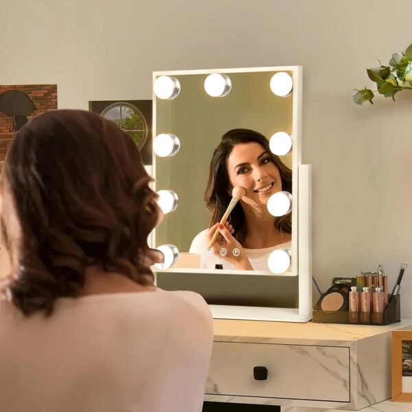 Hollywood Vanity Mirror with Lights, Tabletop Makeup Mirror with 9 LED Lights, 3 Colors Dimmable Touch Control Lighted Makeup Mirror with Lights, 360°Rotation - Image 8
