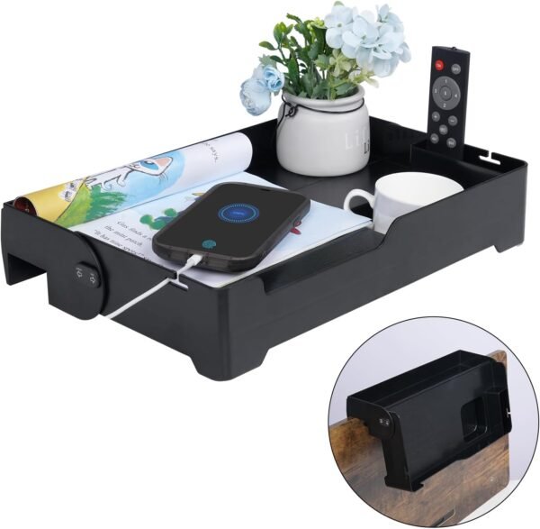 YONGJIA Foldable bedside shelf, bunk bed tray for top bunk, College, Dorm, bedroom, kids bunk bed, foldable nightstand for book, iphone, kindle, Water cup (Black)
