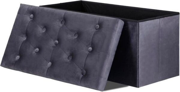 SUPER DEAL Velvet Storage Ottoman Bench Foldable Storage Chest Footrest Toy Box for Entryway, Living Room, Bedroom, 550 lb Load Capacity, 31.4x15.7x15.7 inches Dark Grey - Image 7