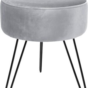 Sorbus® Velvet Footrest Stool, Round Mid-Century Modern Luxe Velvet Ottoman, Footstool Side Table, Removable Metal Leg Design (Gray)