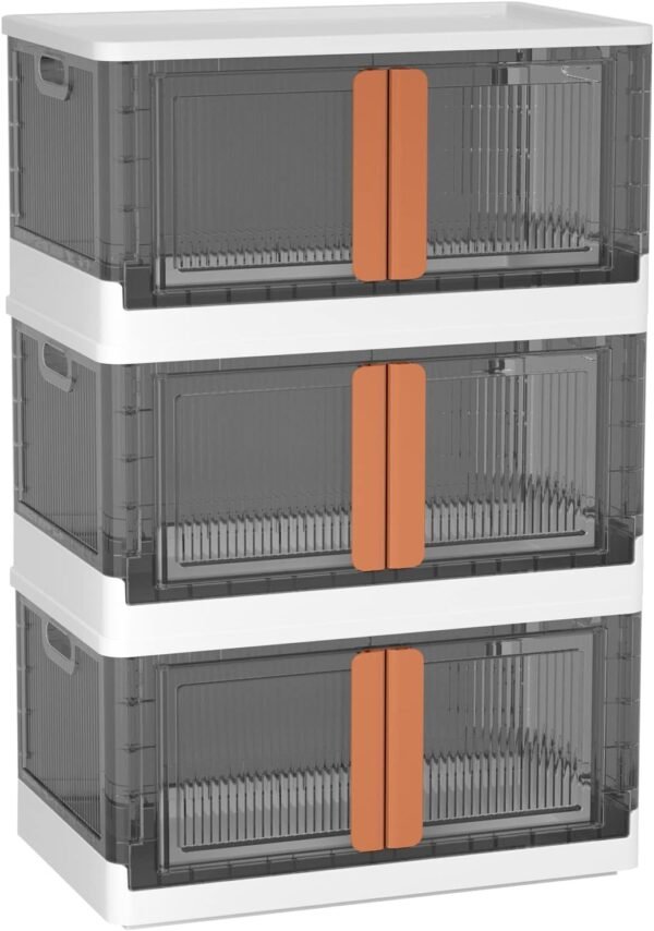 HAIXIN Closet Organizers and Storage - Trunk Car Organizer with Lids and Doors, Dorm Room Essentials, 8.4 Gal Collapsible Stackable Storage Bins, Plastic, 3 Pack - Image 7