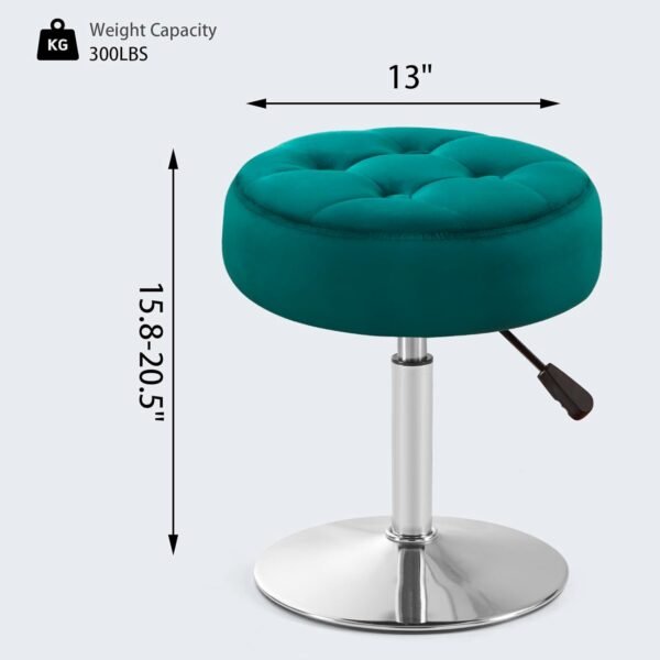 Teal Green Vanity Chair for Makeup Room Vanity Stool for Makeup Room Round Velvet Ottoman Tufted Makeup Chair Vanity Stools for Bathroom Height Adjustable 360 Swivel - Image 3