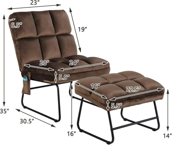 Giantex Massage Chair with Ottoman, 5 Vibration Modes & 4 Massage Motors, Tapping for Back & Lumbar, Velvet Sofa with Remote Control, Side Pocket, Electric Massage Couch for Living Room Bedroom Balcon - Image 6